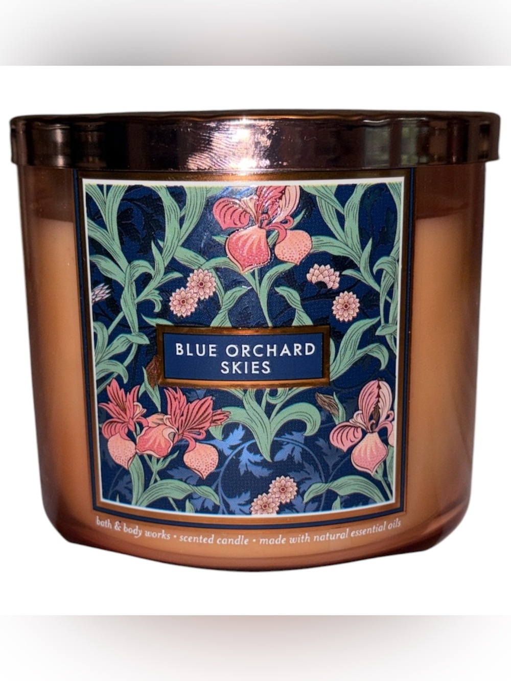 Bath & Body Works White Barn candle 14.5 oz 3 wick new Blue Orchard Skies
